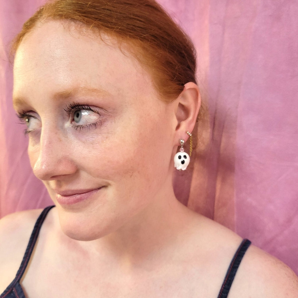 Glass Beaded Ghost Earrings - Poppy & Vine