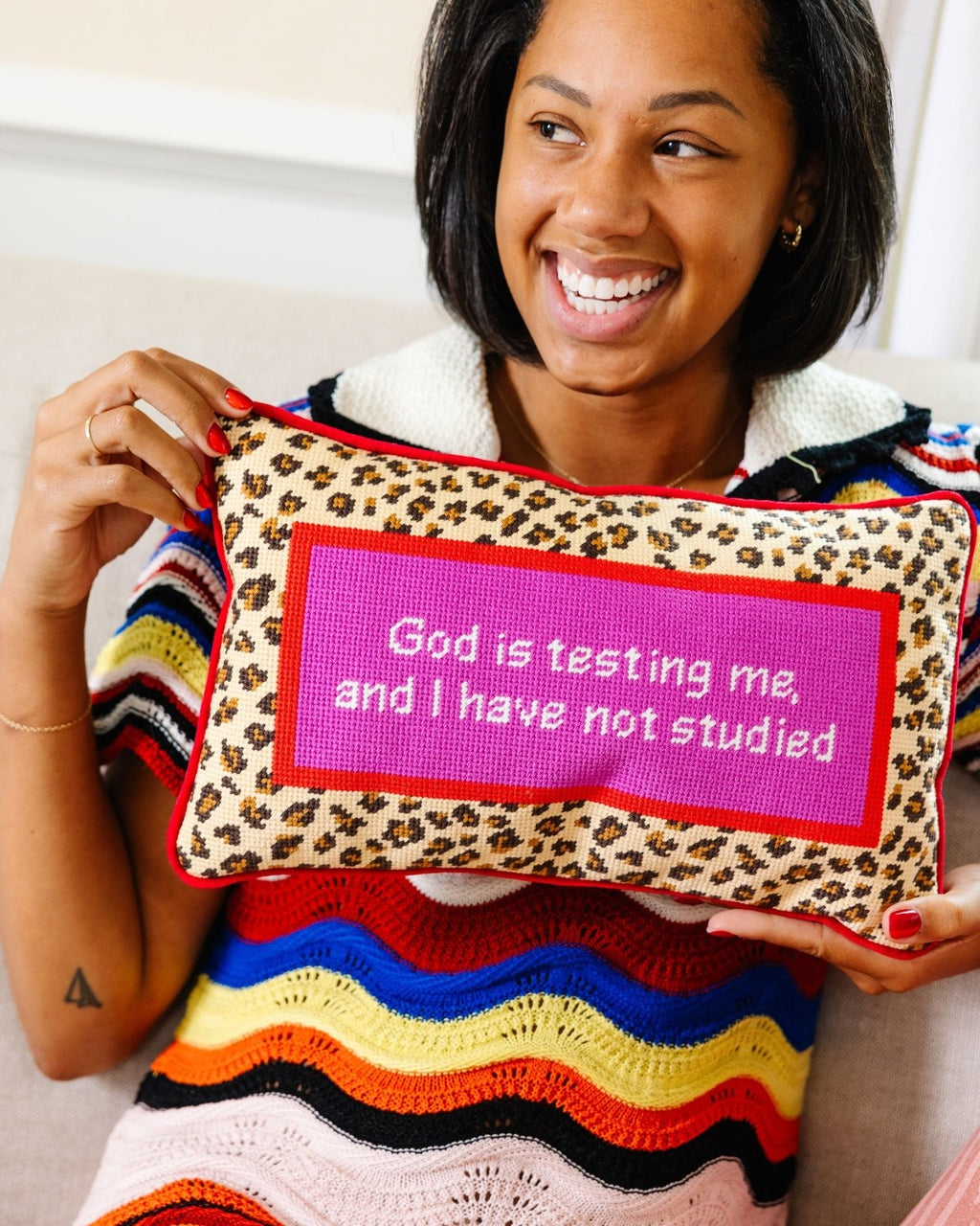 God Testing Me Needlepoint Pillow - Poppy & Vine