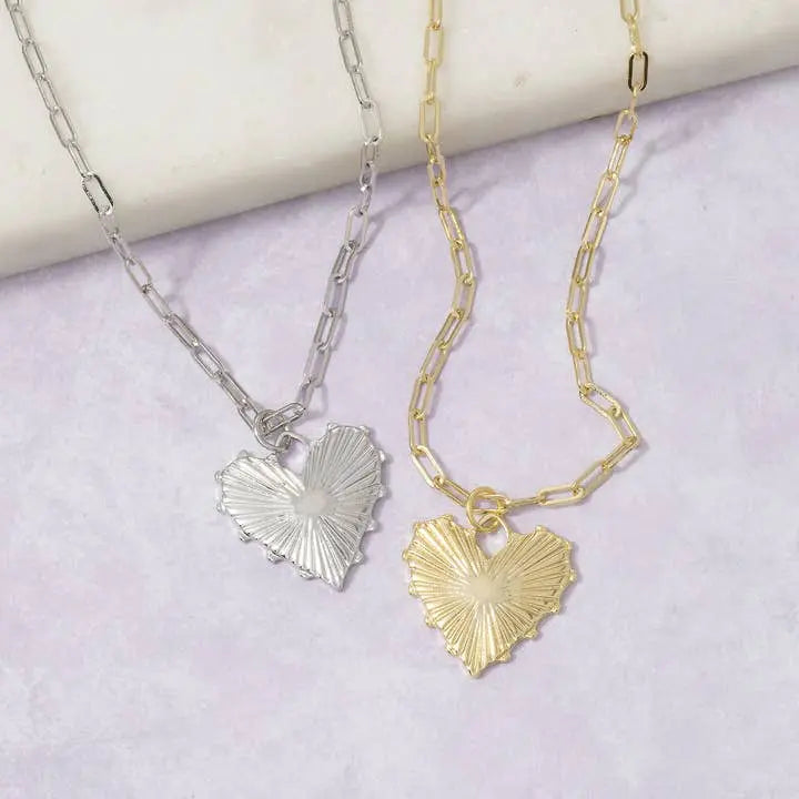Gold Dipped Heart Pendant Paperclip Chain Necklace - Poppy & Vine