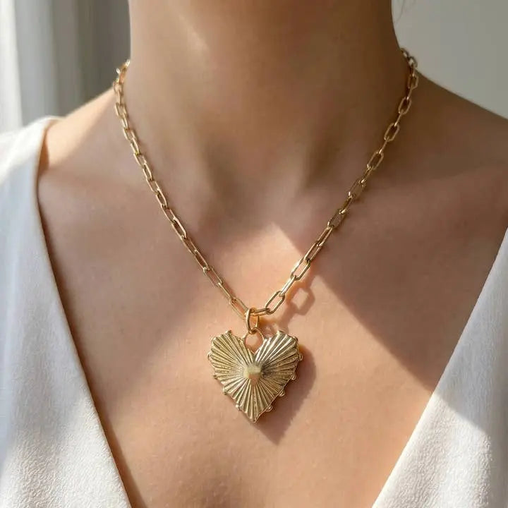 Gold Dipped Heart Pendant Paperclip Chain Necklace - Poppy & Vine