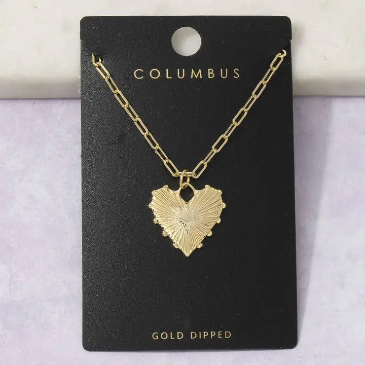 Gold Dipped Heart Pendant Paperclip Chain Necklace - Poppy & Vine