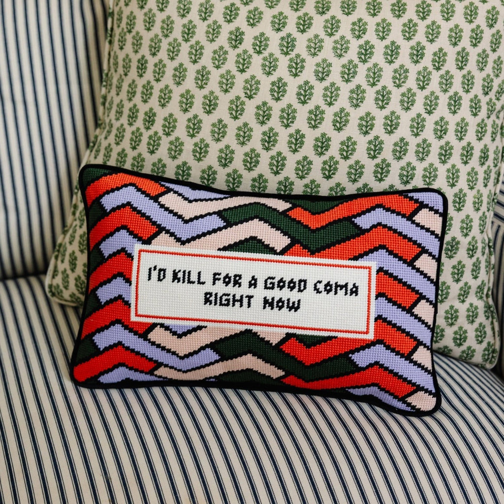Good Coma Needlepoint Pillow - Poppy & Vine