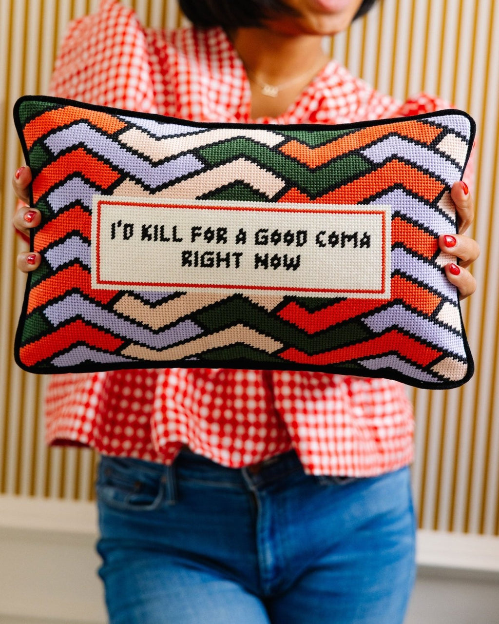 Good Coma Needlepoint Pillow - Poppy & Vine