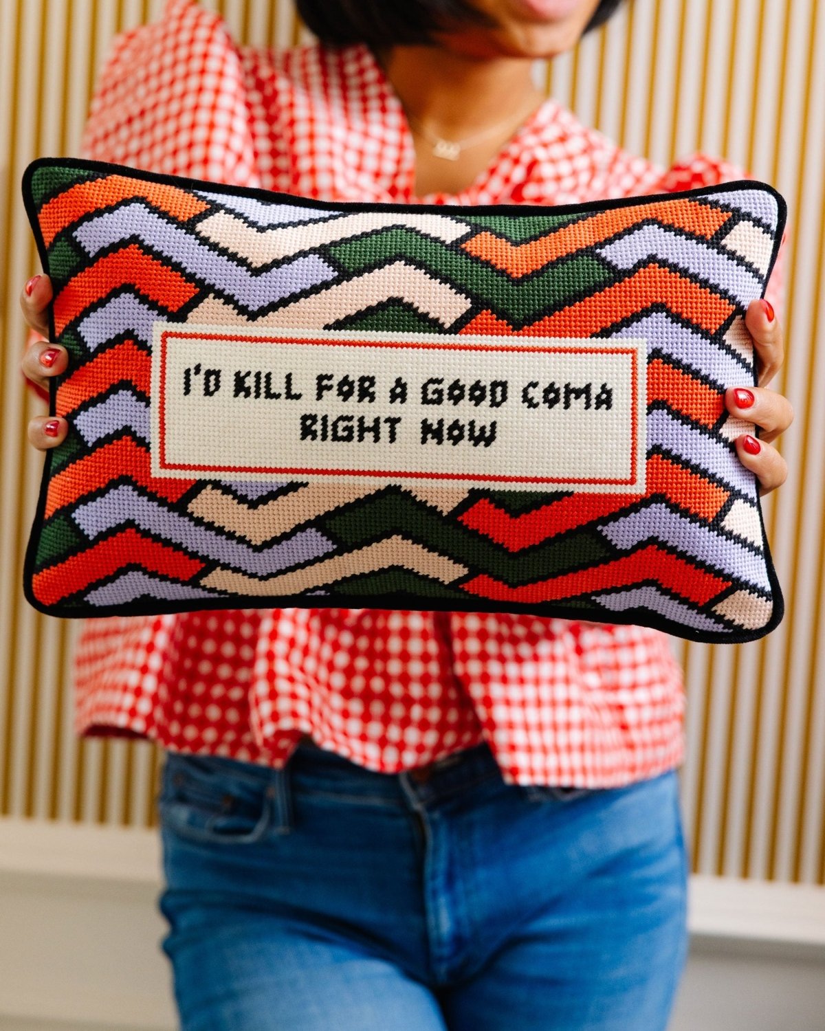 Good Coma Needlepoint Pillow - Poppy & Vine