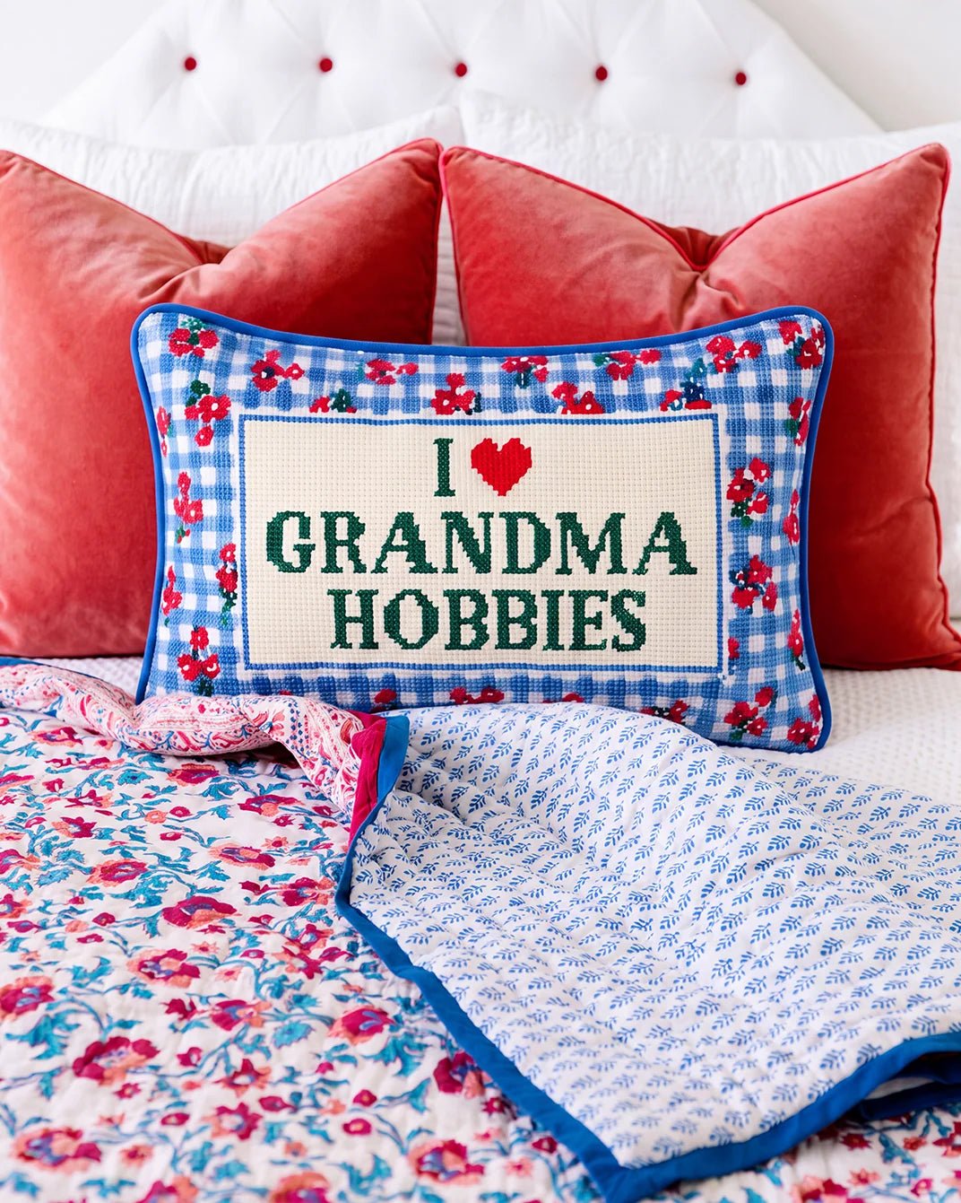Grandma Hobbies Needlepoint Pillow - Poppy & Vine