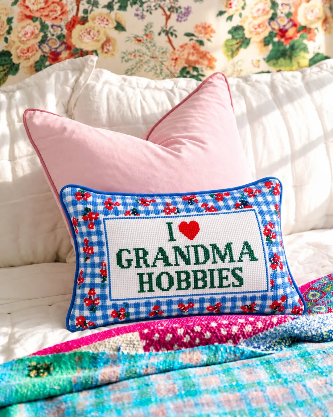 Grandma Hobbies Needlepoint Pillow - Poppy & Vine
