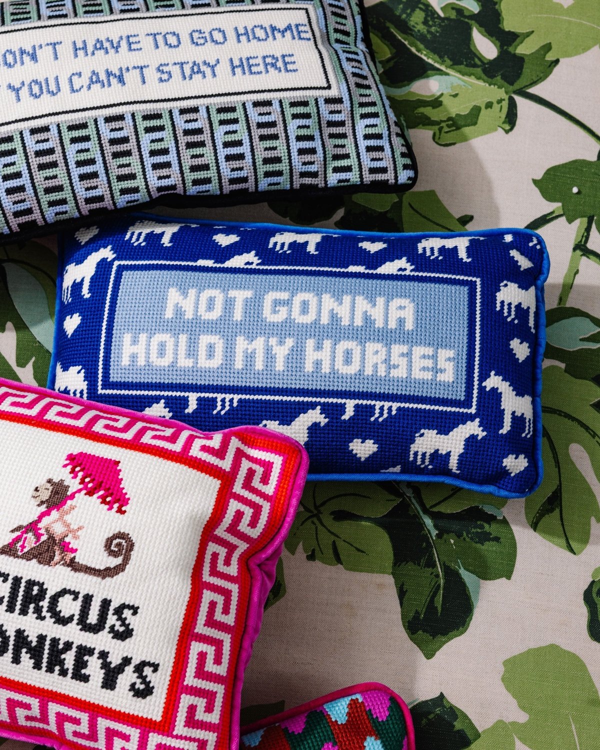 Hold My Horses Needlepoint Pillow - Poppy & Vine