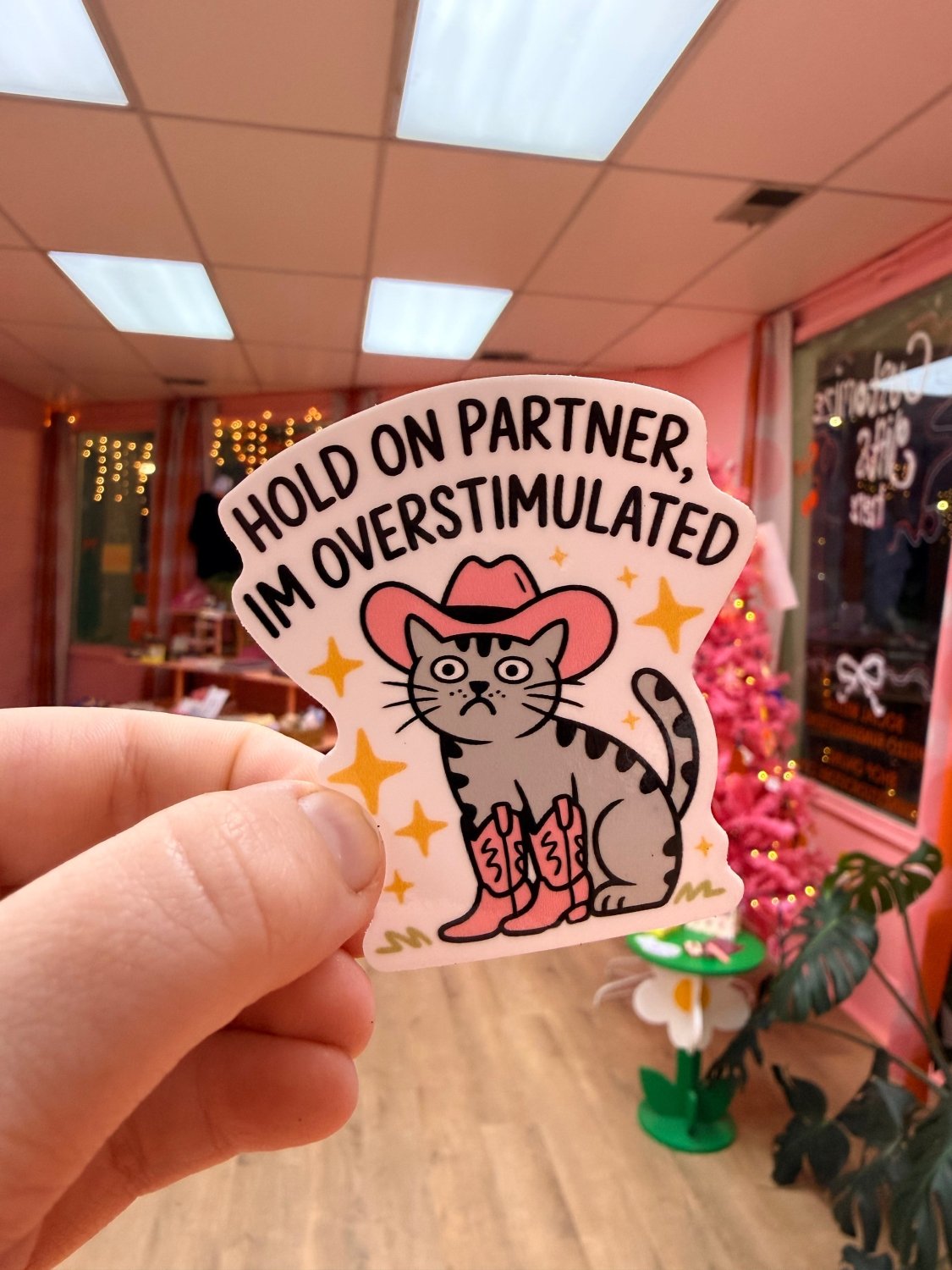“Hold On Partner, I’m Overstimulated” Sticker - Poppy & Vine