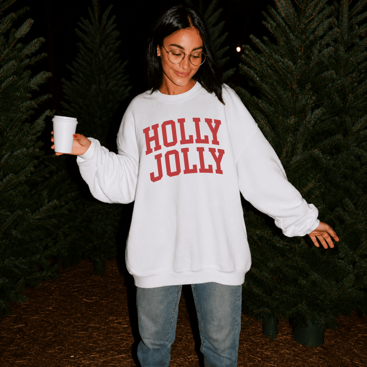Holly Jolly Christmas Crewneck Sweatshirt | Vintage Varsity Christmas Pullover - Poppy & Vine