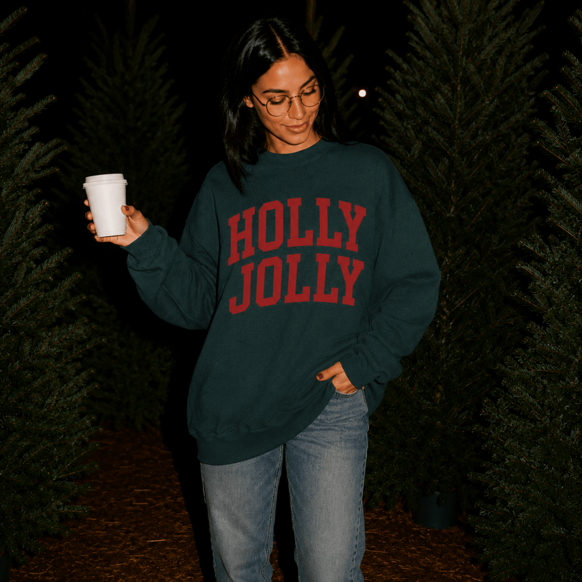 Holly Jolly Christmas Crewneck Sweatshirt | Vintage Varsity Christmas Pullover - Poppy & Vine