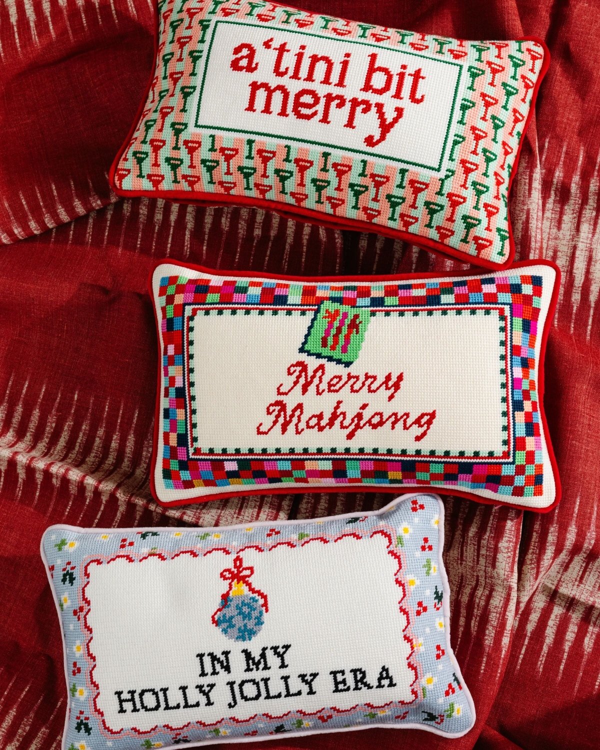 Holly Jolly Era Needlepoint Pillow - Poppy & Vine