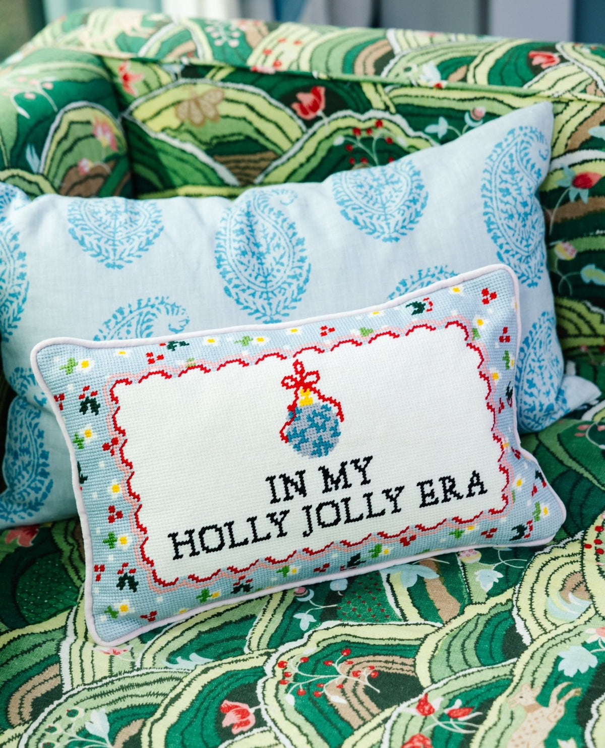 Holly Jolly Era Needlepoint Pillow - Poppy & Vine