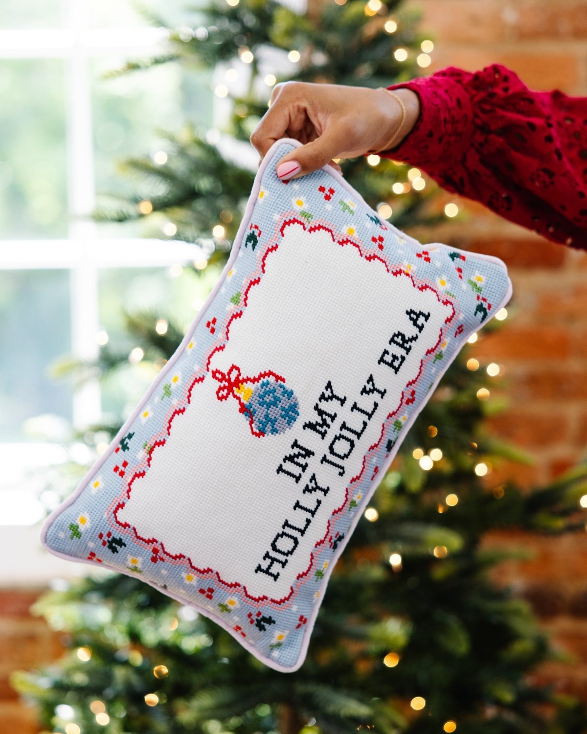 Holly Jolly Era Needlepoint Pillow - Poppy & Vine