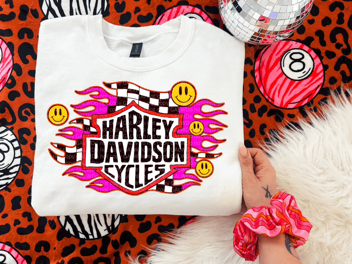 Hot pink & checker with faces cycle tee or sweatshirt - Poppy & Vine