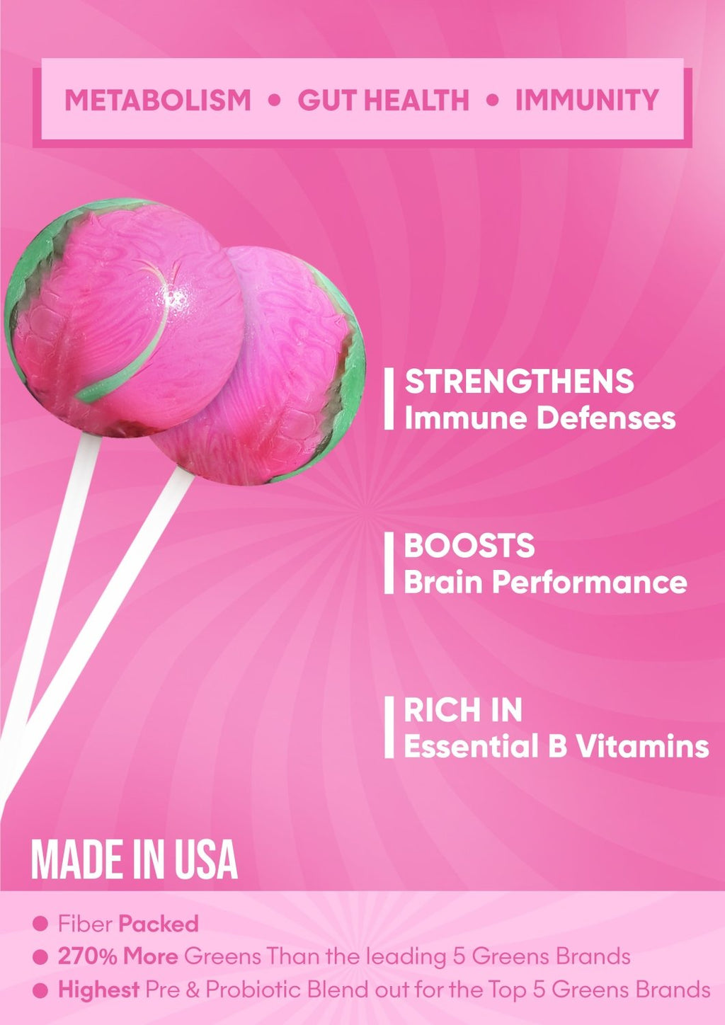 It Girl Superfood Greens Lollipops - Vegan Candy with Supergreens, Vitamins & Antioxidants - Poppy & Vine