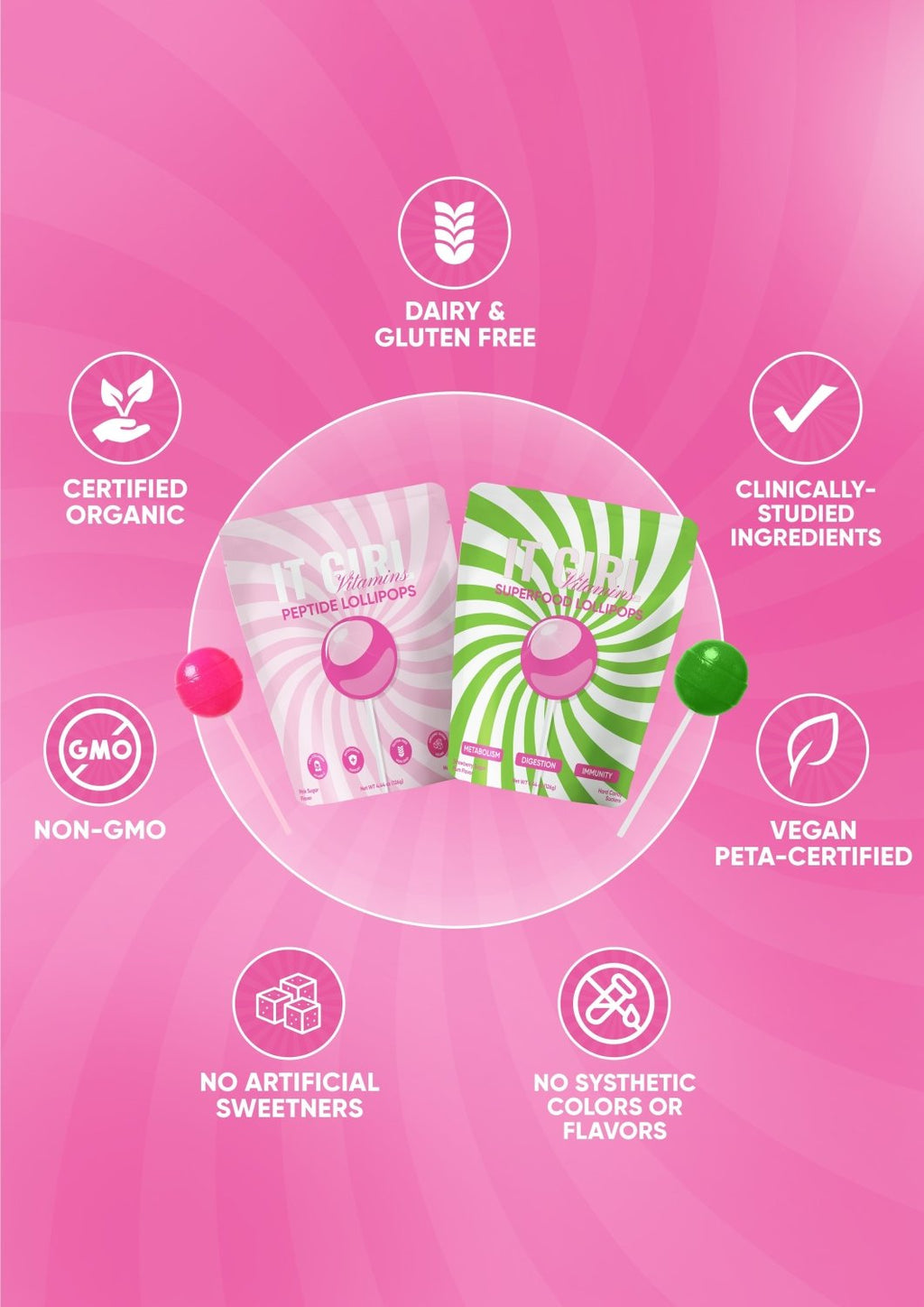It Girl Superfood Greens Lollipops - Vegan Candy with Supergreens, Vitamins & Antioxidants - Poppy & Vine