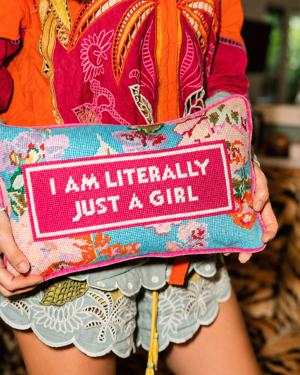 Just A Girl Needlepoint Pillow - Poppy & Vine