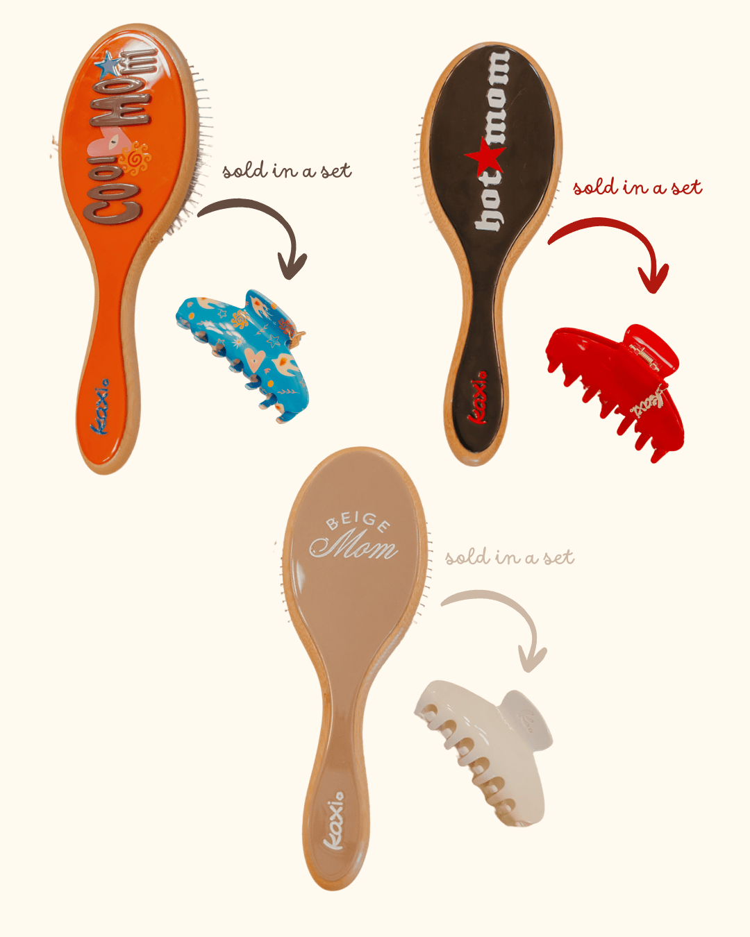 KAXI MOM HAIR STEEL NEEDLE BRUSH + MIDI CLAW SET - Poppy & Vine