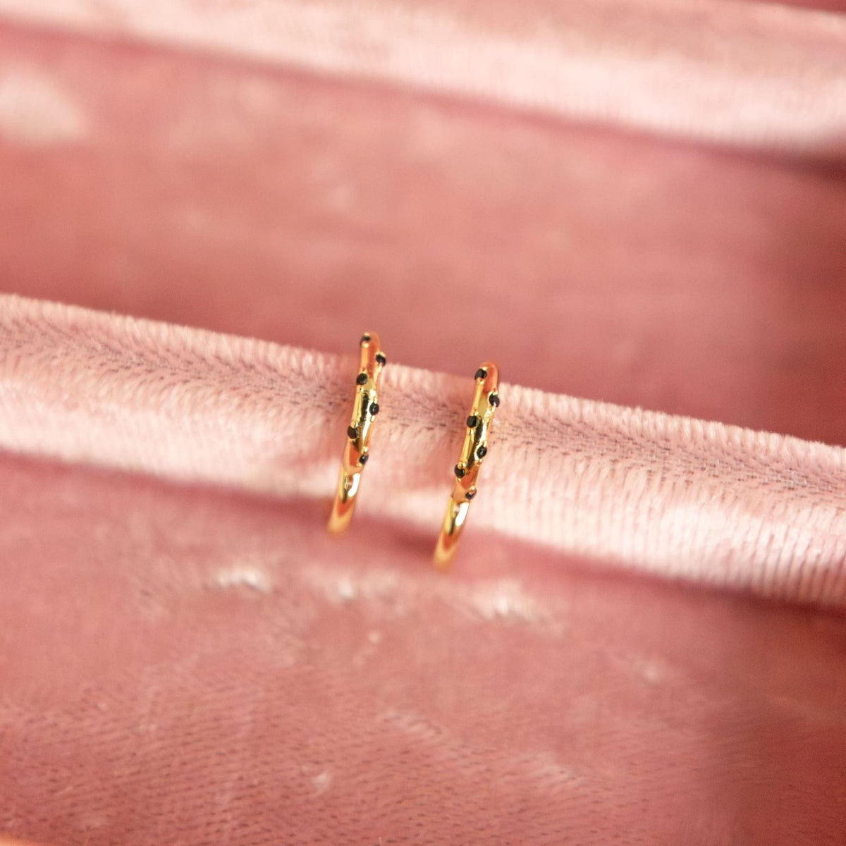 Lottie Black Onyx & Gold Polka Dot Hoops - Poppy & Vine