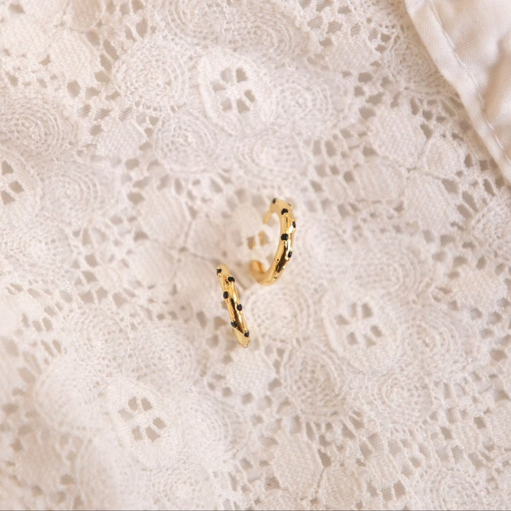 Lottie Black Onyx & Gold Polka Dot Hoops - Poppy & Vine