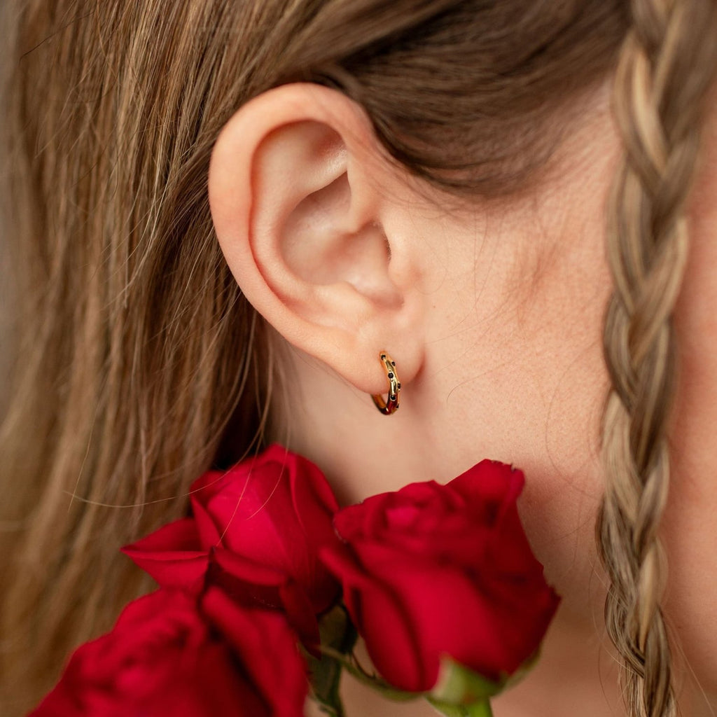Lottie Black Onyx & Gold Polka Dot Hoops - Poppy & Vine