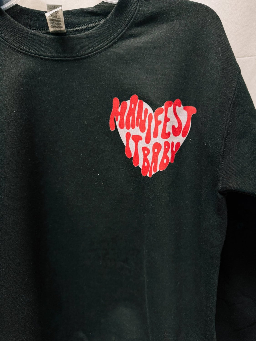 Manifest It, Baby – Black Hanes Crewneck (Front & Back Print) - Poppy & Vine