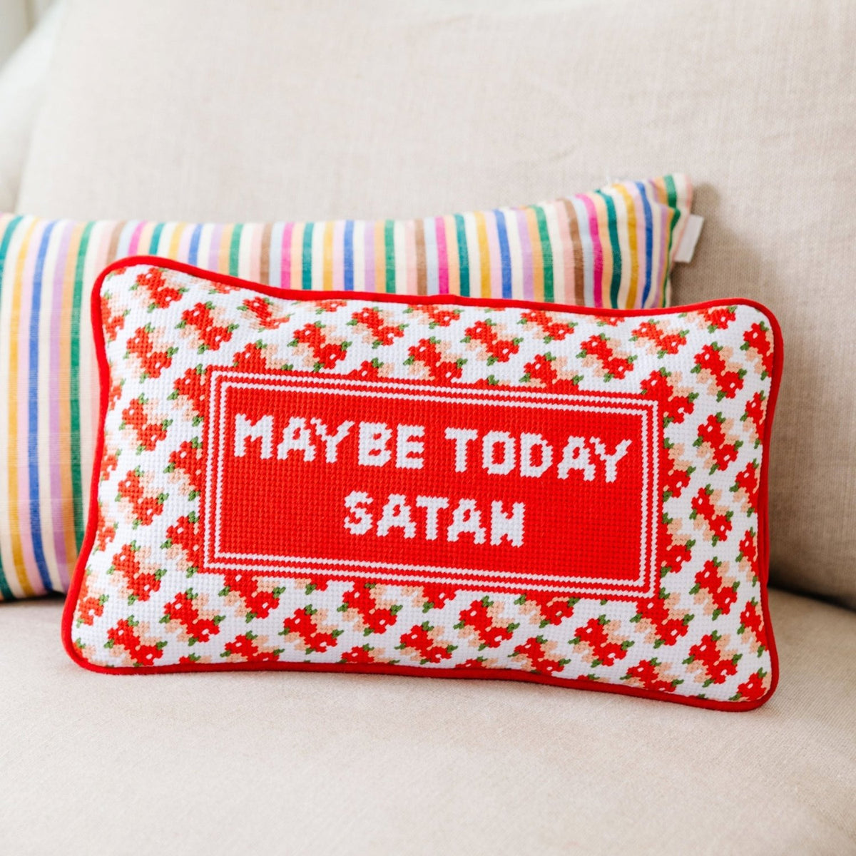 Maybe Today Satan Needlepoint Pillow - Poppy & Vine