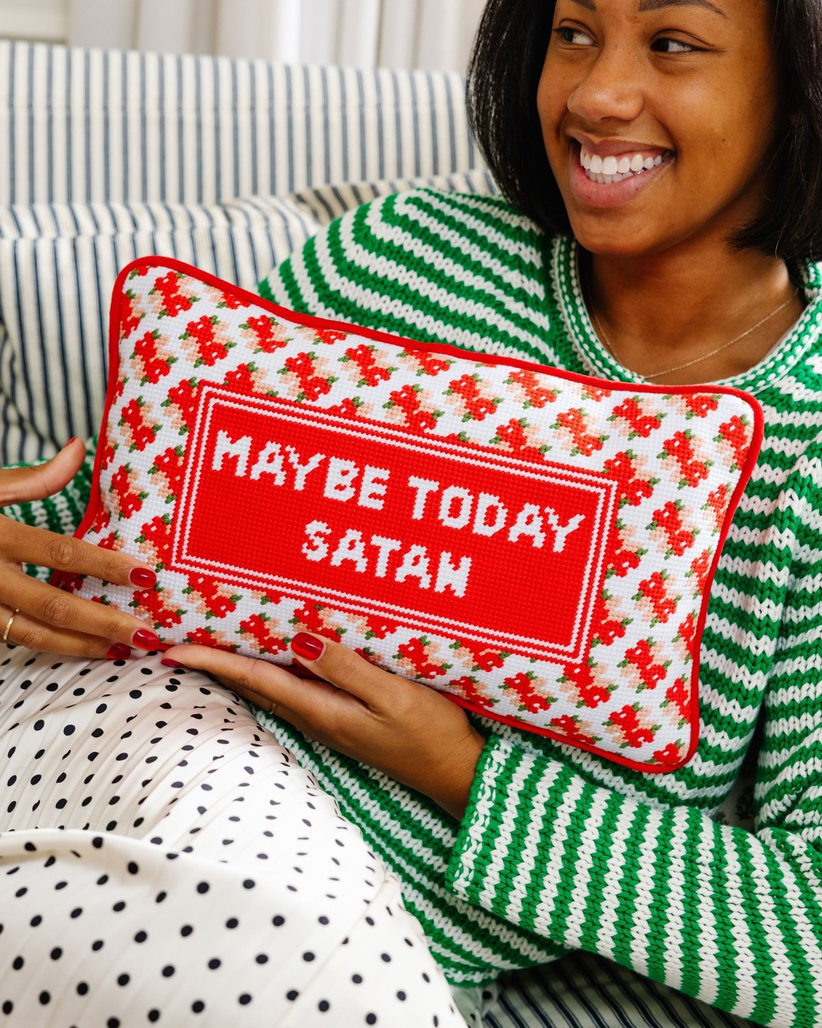 Maybe Today Satan Needlepoint Pillow - Poppy & Vine