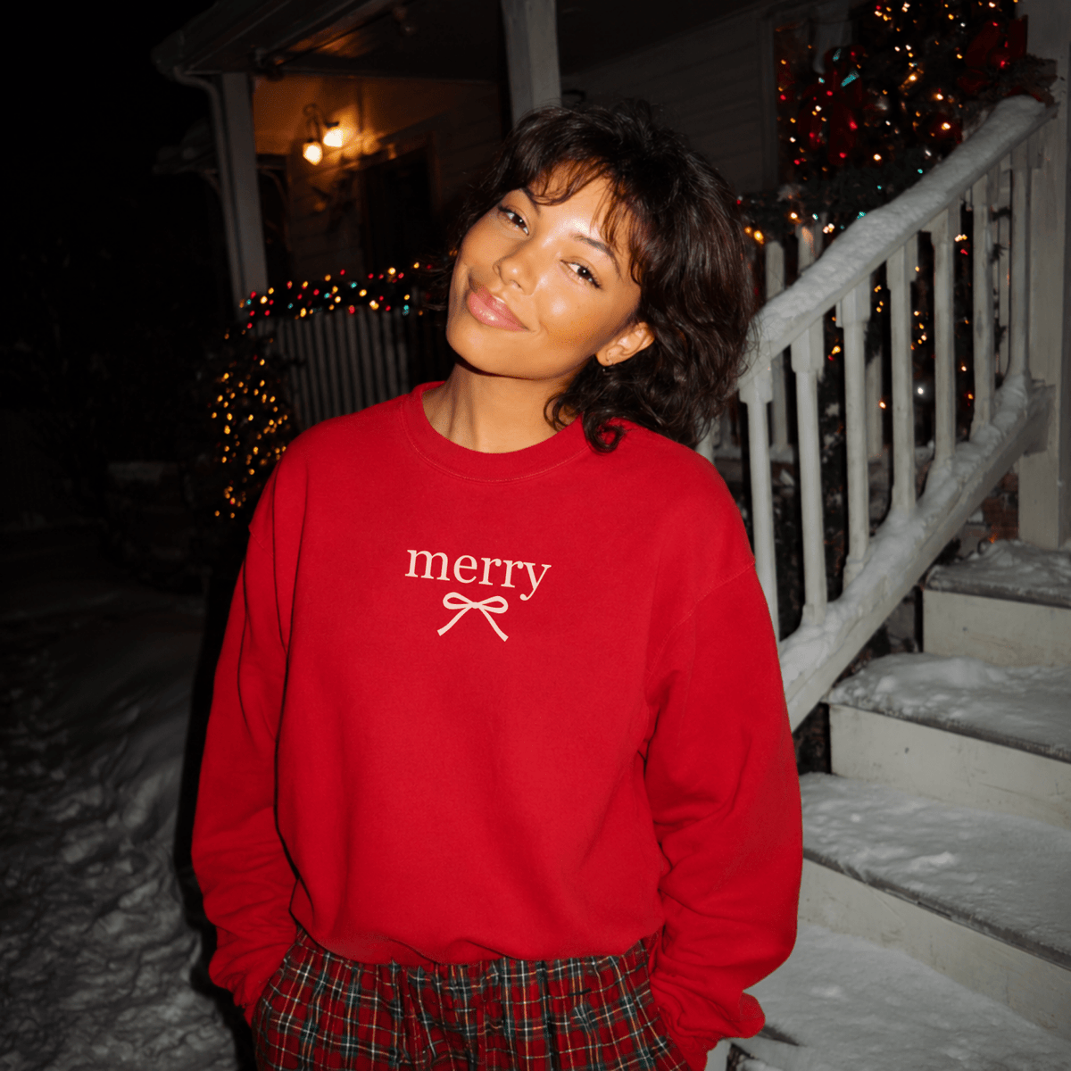 Merry Bow Christmas Sweatshirt | Minimal Holiday Crewneck - Poppy & Vine