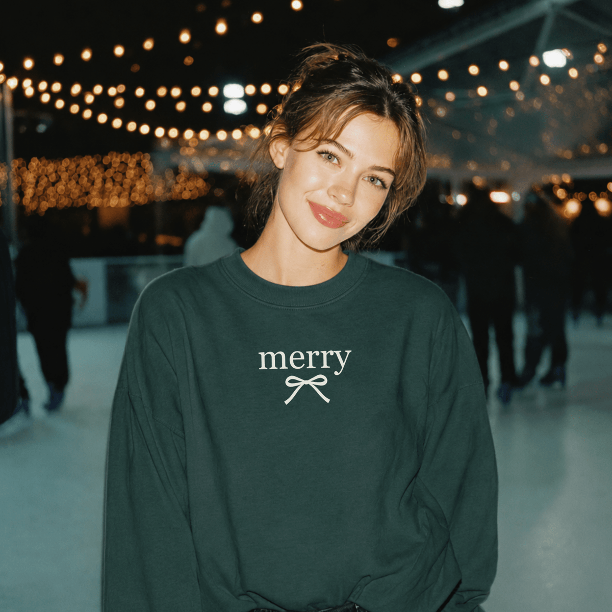 Merry Bow Christmas Sweatshirt | Minimal Holiday Crewneck - Poppy & Vine
