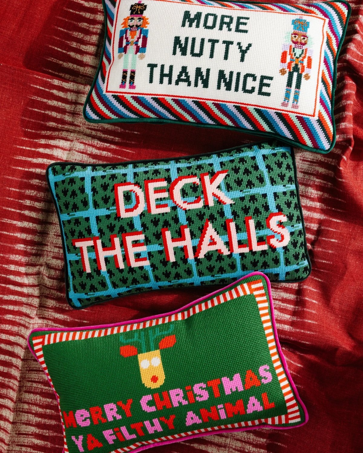 Merry Christmas Filthy Animal Needlepoint Pillow - Poppy & Vine