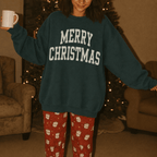 Merry Christmas Varsity Crewneck Sweatshirt | Cozy Christmas Sweatshirt | Holiday Graphic Fleece Pullover - Poppy & Vine