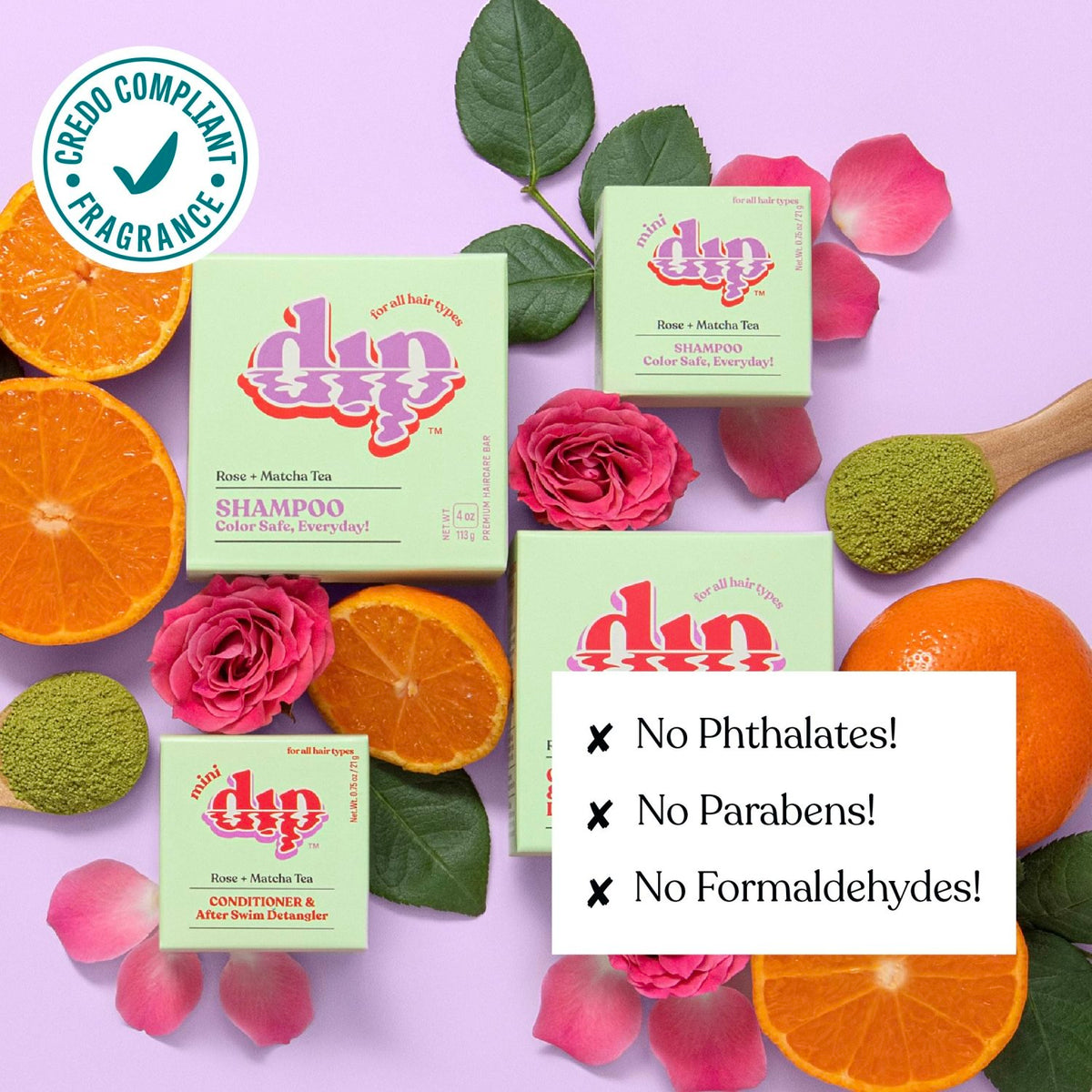 Mini Dip Shampoo Bar: Color Safe, Everyday - Rose & Matcha Tea - Poppy & Vine