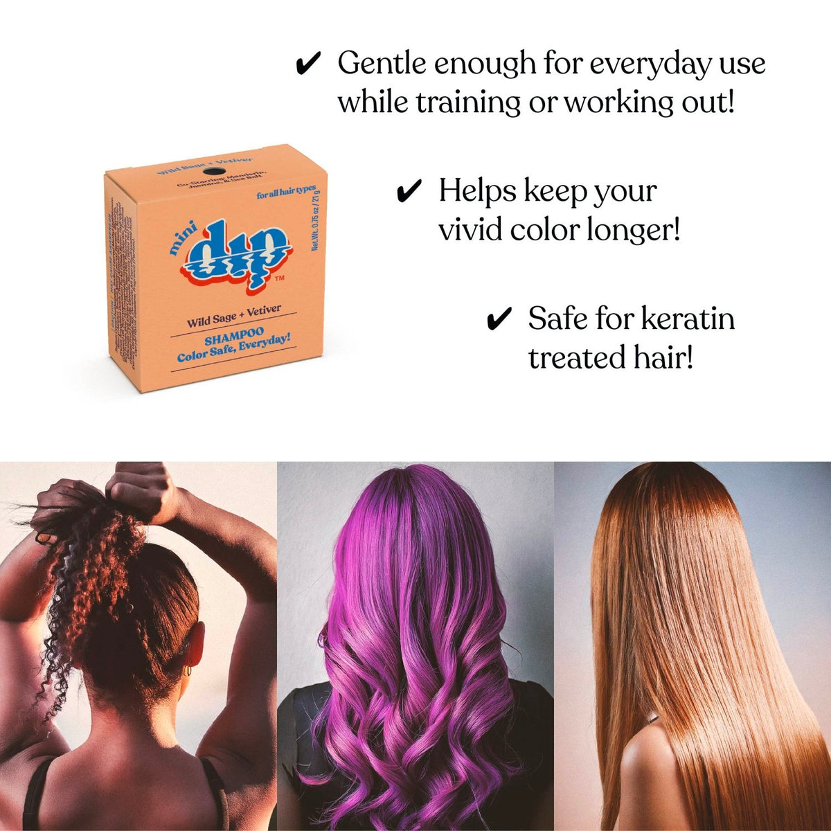 Mini Dip Shampoo Bar: Color Safe, Everyday - Wild Sage & Vetiver - Poppy & Vine