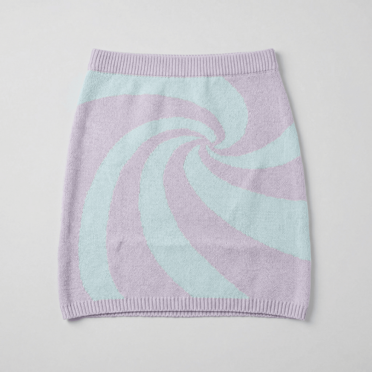 Mod Swirl Sweater Mini Skirt | Lilac & Pale Blue Knit Skirt with Intarsia Design (SM–XL) - Poppy & Vine