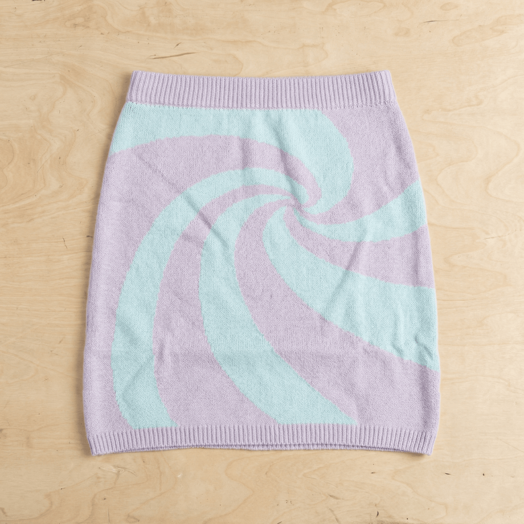 Mod Swirl Sweater Mini Skirt | Lilac & Pale Blue Knit Skirt with Intarsia Design (SM–XL) - Poppy & Vine