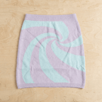 Mod Swirl Sweater Mini Skirt | Lilac & Pale Blue Knit Skirt with Intarsia Design (SM–XL) - Poppy & Vine