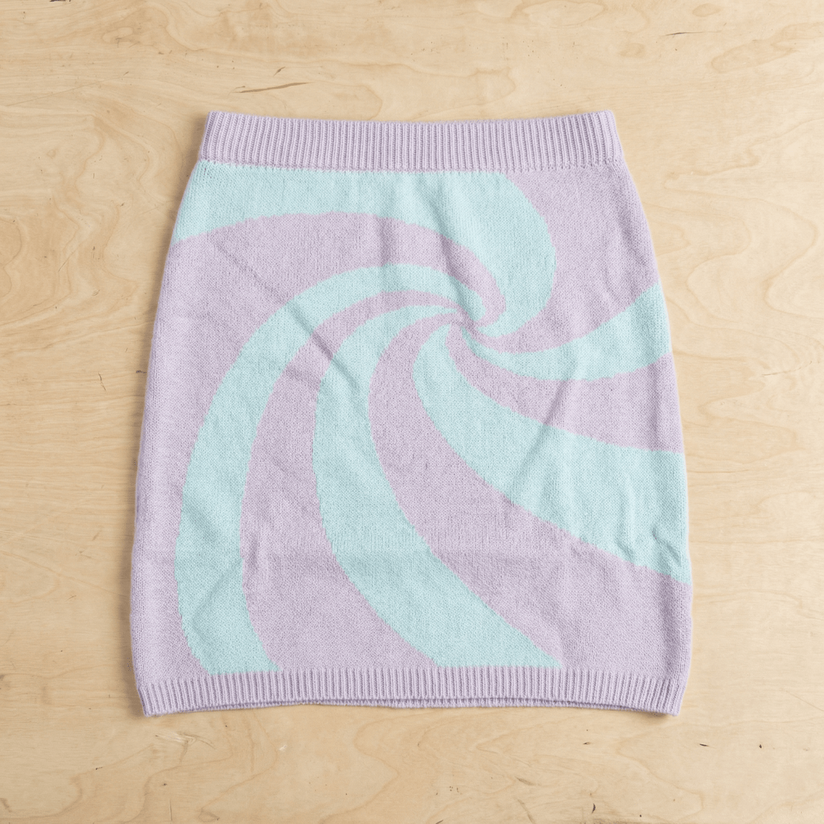 Mod Swirl Sweater Mini Skirt | Lilac & Pale Blue Knit Skirt with Intarsia Design (SM–XL) - Poppy & Vine