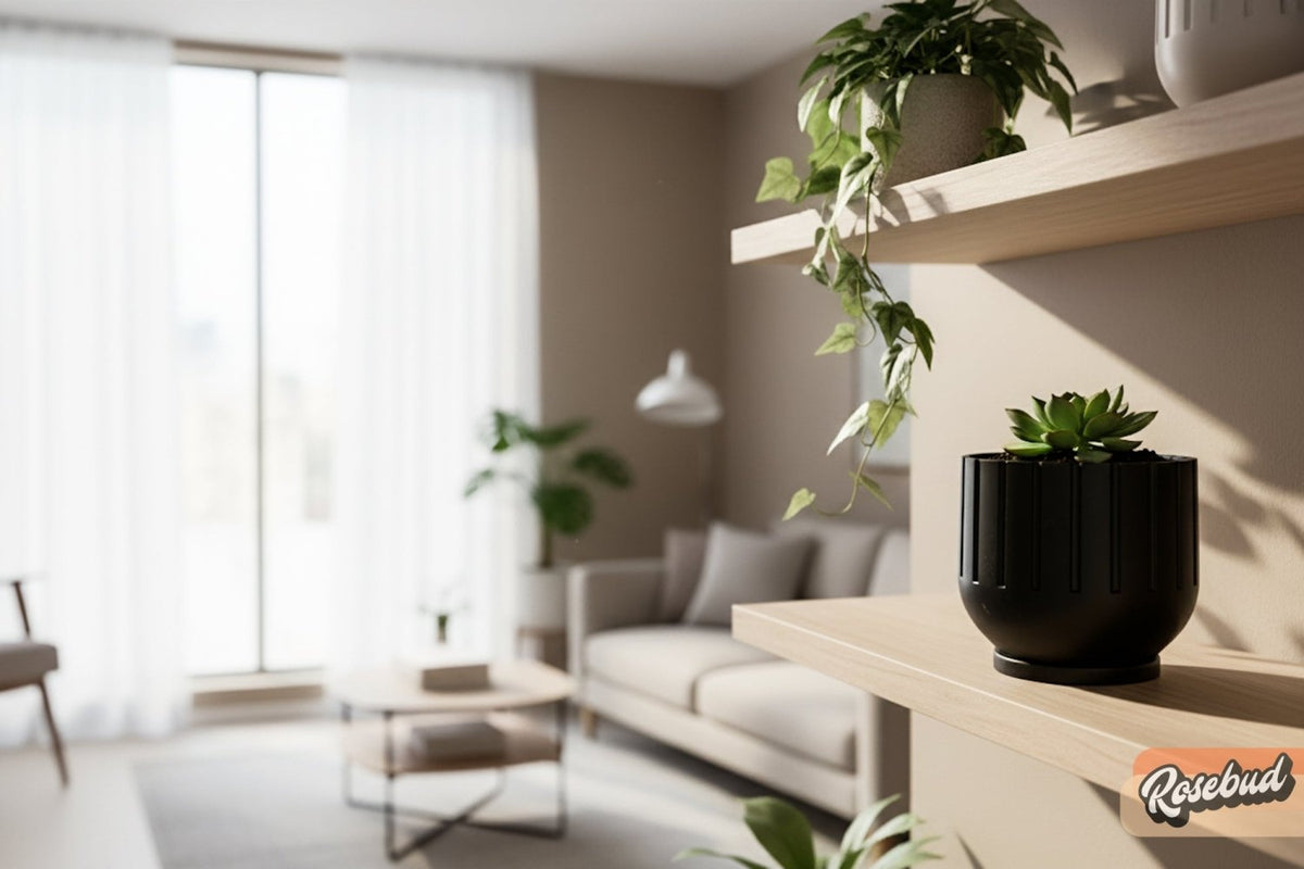 Modern Indoor Planter with Drainage – 3D Printed Fluted Plant Pot, Vertical Ribbed Design, Minimalist Decor Accent, Mid-Bubble - Poppy & Vine