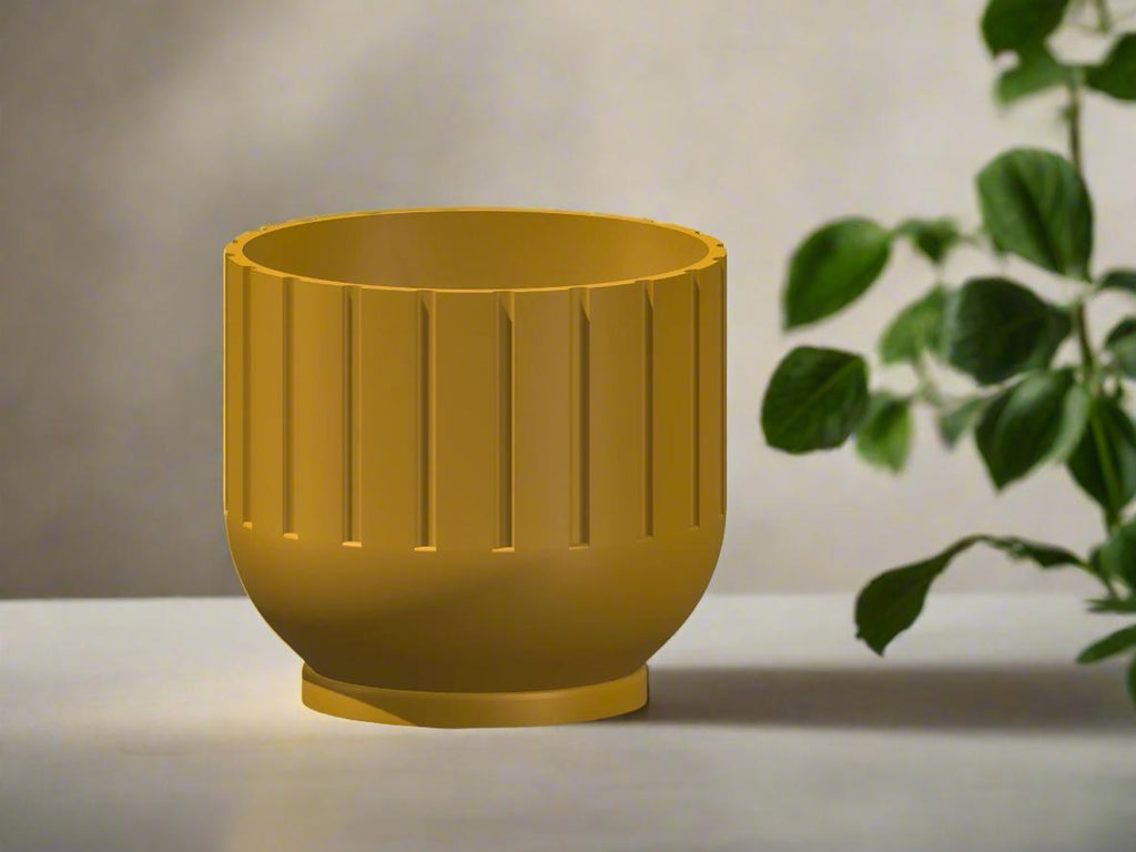 Modern Indoor Planter with Drainage – 3D Printed Fluted Plant Pot, Vertical Ribbed Design, Minimalist Decor Accent, Mid-Bubble - Poppy & Vine