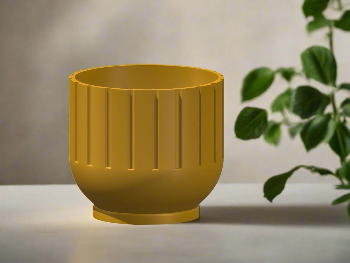 Modern Indoor Planter with Drainage – 3D Printed Fluted Plant Pot, Vertical Ribbed Design, Minimalist Decor Accent, Mid-Bubble - Poppy & Vine