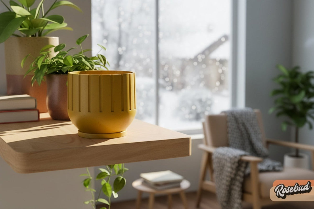 Modern Indoor Planter with Drainage – 3D Printed Fluted Plant Pot, Vertical Ribbed Design, Minimalist Decor Accent, Mid-Bubble - Poppy & Vine