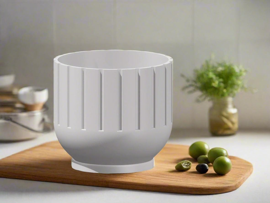Modern Indoor Planter with Drainage – 3D Printed Fluted Plant Pot, Vertical Ribbed Design, Minimalist Decor Accent, Mid-Bubble - Poppy & Vine