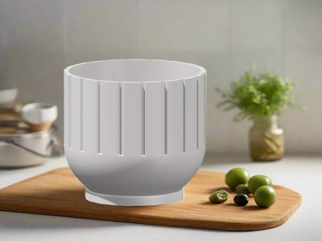 Modern Indoor Planter with Drainage – 3D Printed Fluted Plant Pot, Vertical Ribbed Design, Minimalist Decor Accent, Mid-Bubble - Poppy & Vine