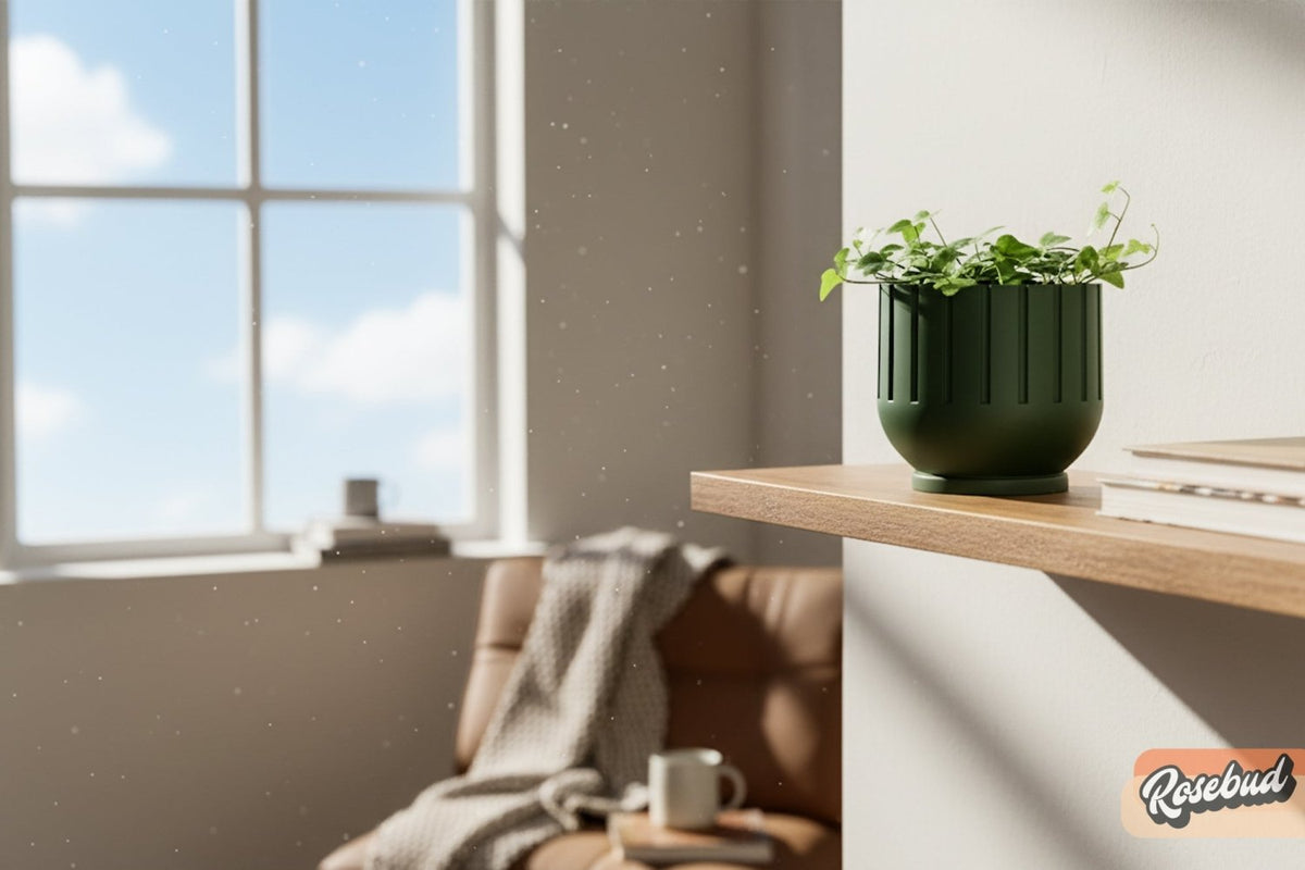 Modern Indoor Planter with Drainage – 3D Printed Fluted Plant Pot, Vertical Ribbed Design, Minimalist Decor Accent, Mid-Bubble - Poppy & Vine