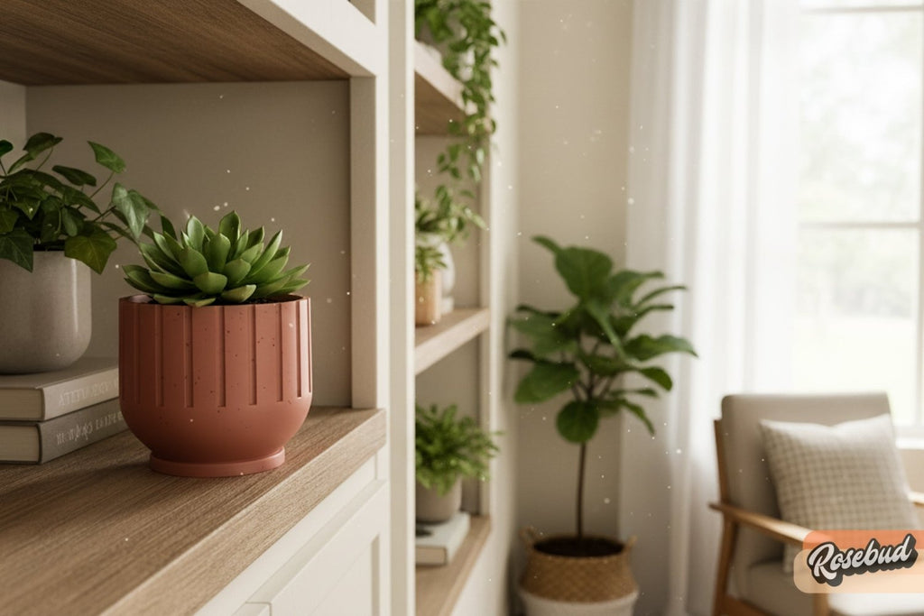 Modern Indoor Planter with Drainage – 3D Printed Fluted Plant Pot, Vertical Ribbed Design, Minimalist Decor Accent, Mid-Bubble - Poppy & Vine
