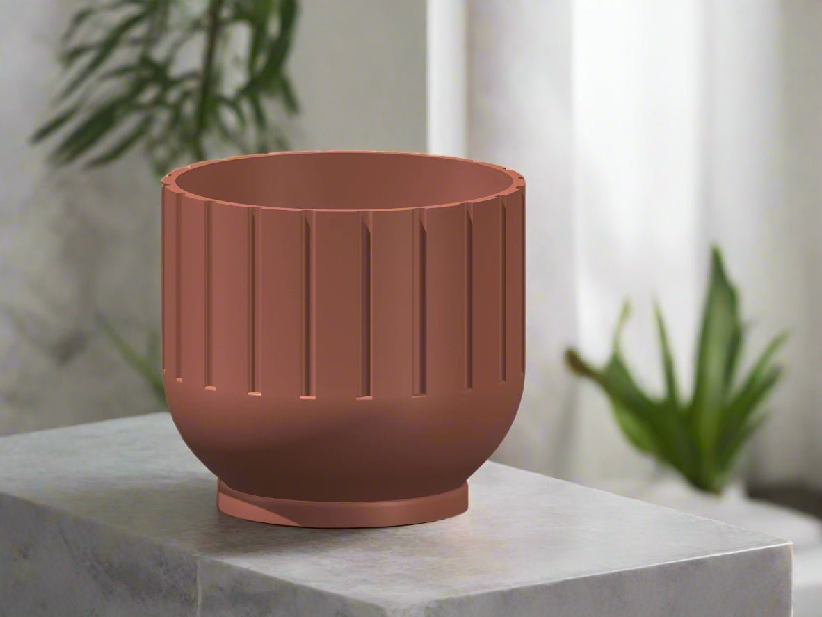 Modern Indoor Planter with Drainage – 3D Printed Fluted Plant Pot, Vertical Ribbed Design, Minimalist Decor Accent, Mid-Bubble - Poppy & Vine