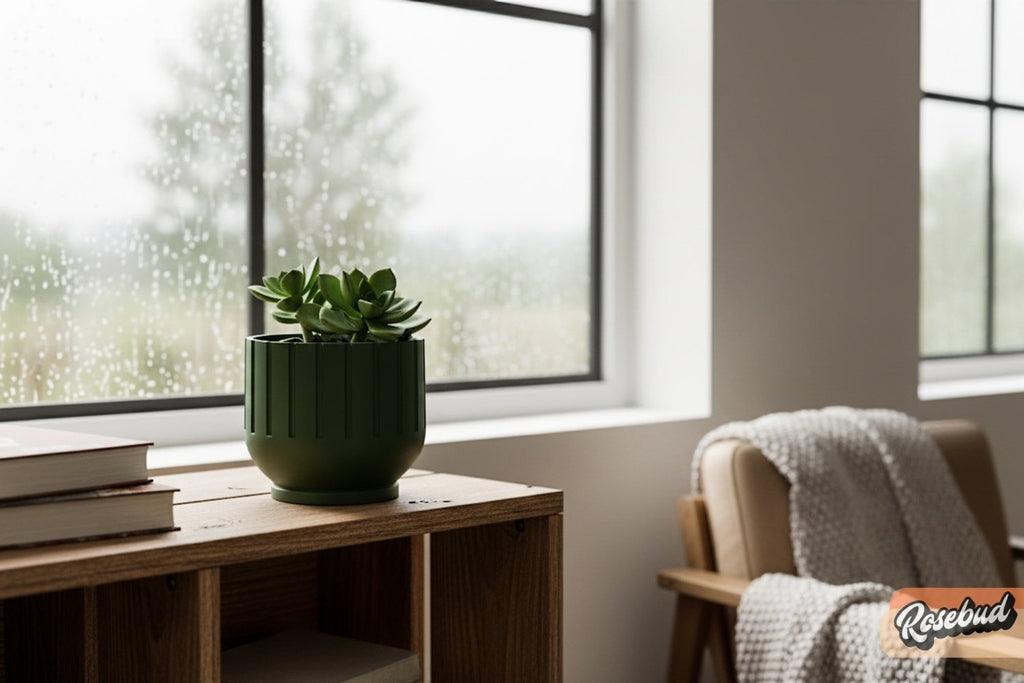 Modern Indoor Planter with Drainage – 3D Printed Fluted Plant Pot, Vertical Ribbed Design, Minimalist Decor Accent, Mid-Bubble - Poppy & Vine