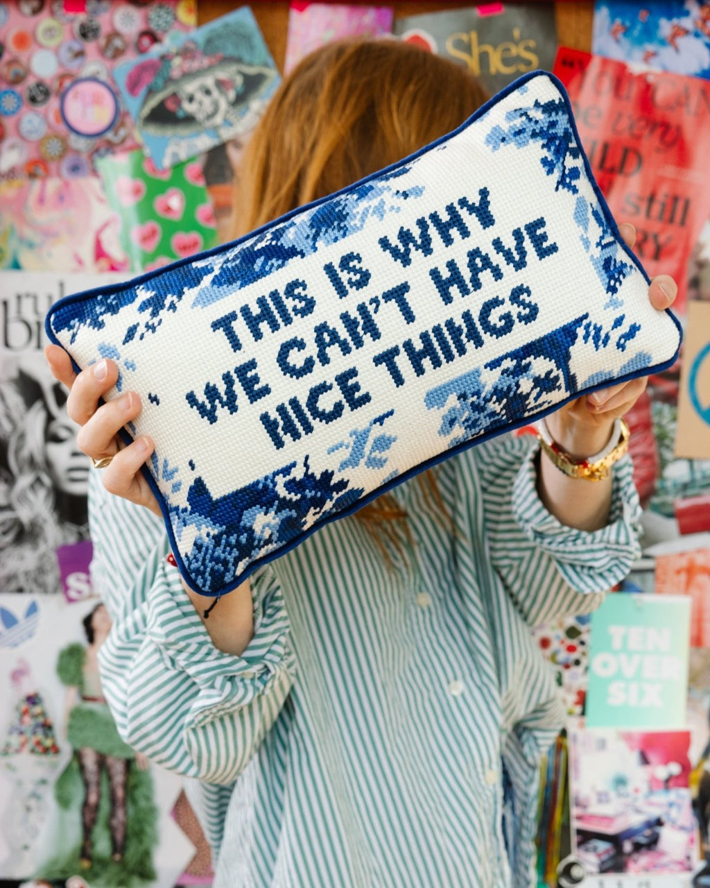 Nice Things Needlepoint Pillow - Poppy & Vine