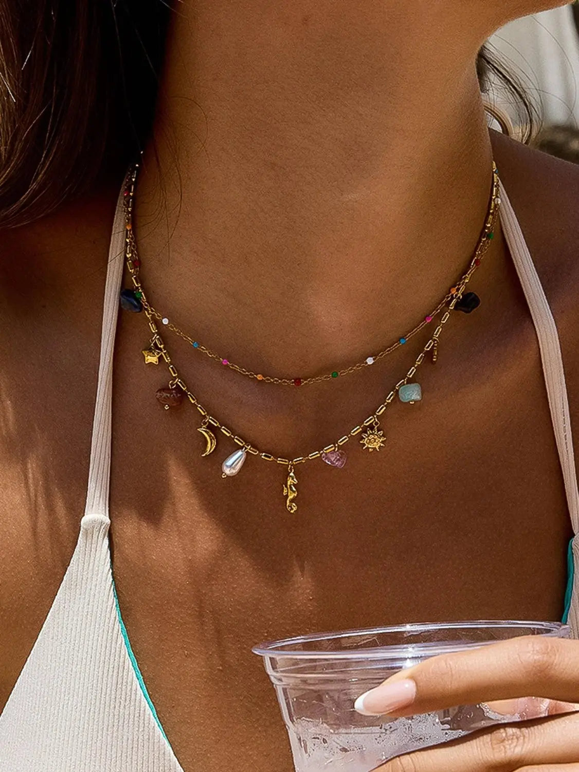 Ninah Seahorse Charm Layered Necklace - Poppy & Vine